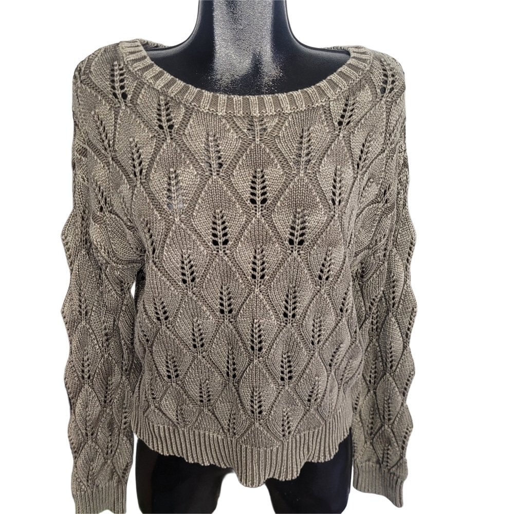 Devoted Olive Colored Pointelle Knit Crew Neck Cottagecore Sweater M